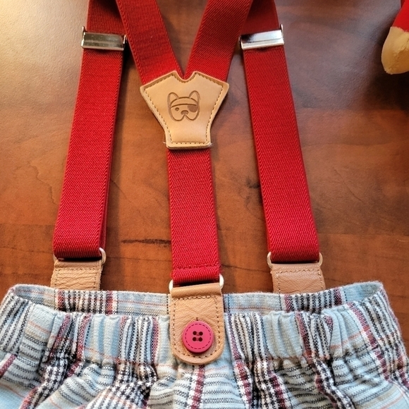 𝅺Marta y Paula Baby Boy Checked Shorts with Suspenders Size 6 Months 100% Cotto - Picture 4 of 7